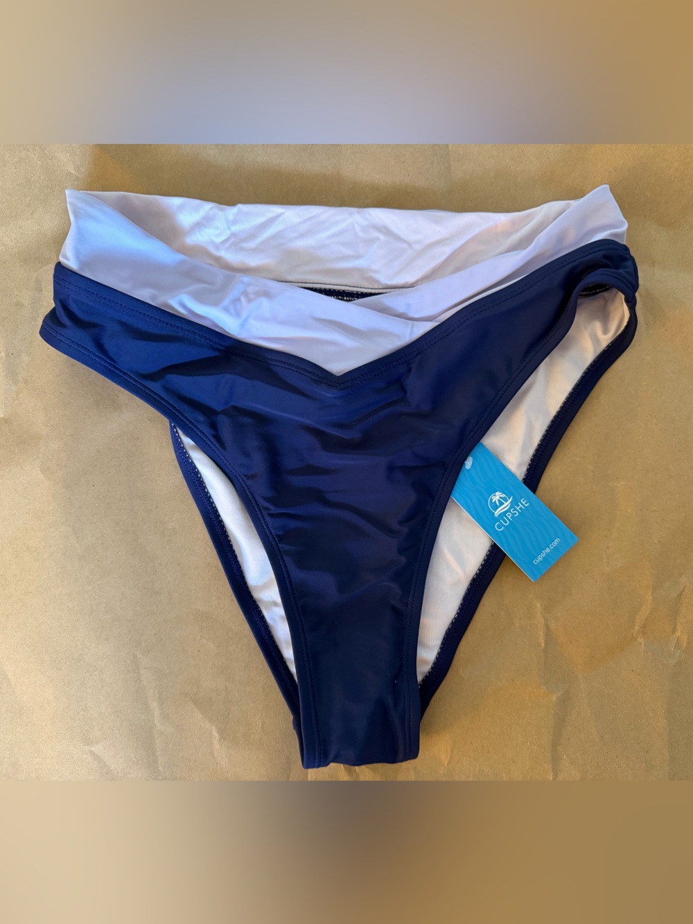 Cupshe Medium Navy & Lilac V-Waist Classic Bikini Bottom